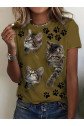 Kadın Kısa Kollu Kedi Ve Pati Baskılı Süprem T-shirt