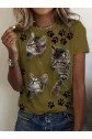 Kadın Kısa Kollu Kedi Ve Pati Baskılı Süprem T-shirt
