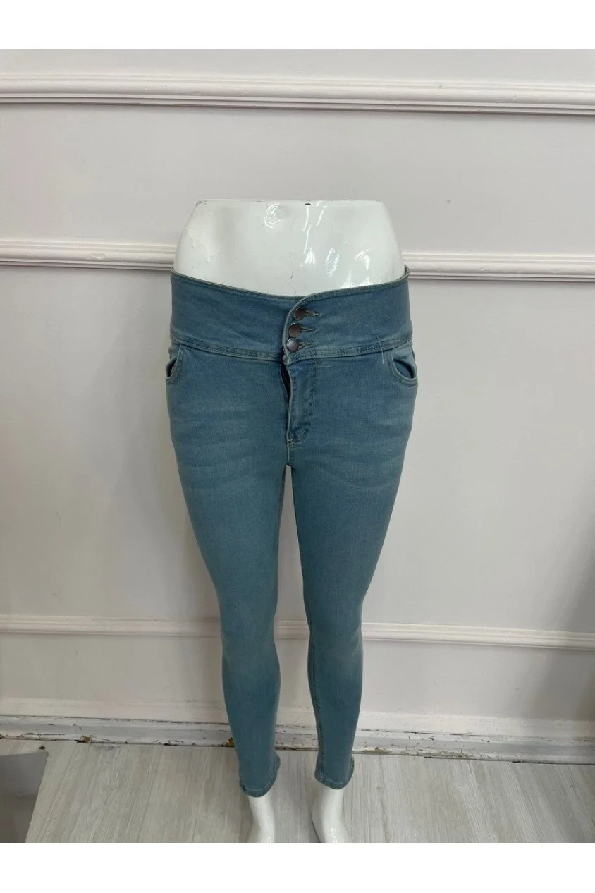 Yüksek Bel Likralı Jean Pantolon 90 Cm