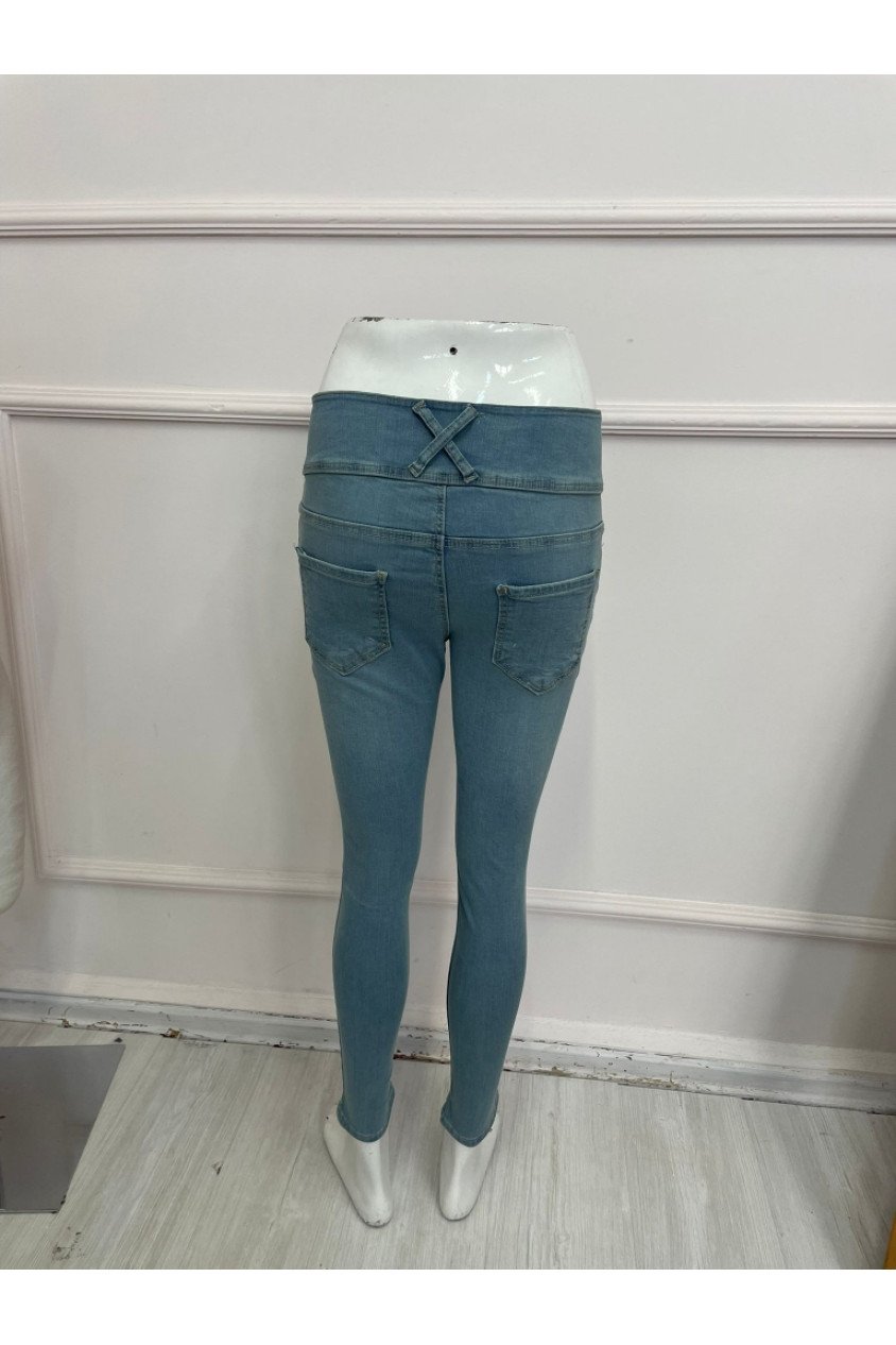 Yüksek Bel Likralı Jean Pantolon 90 Cm