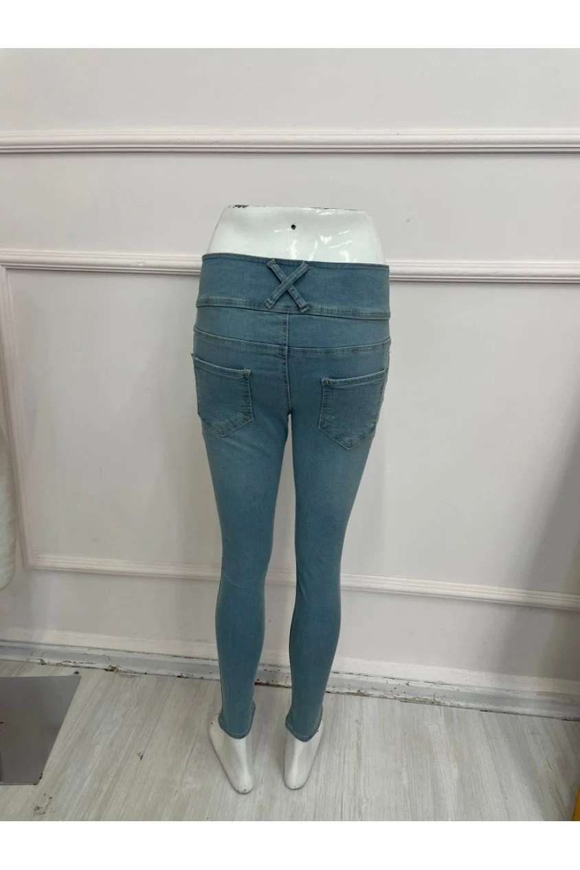 Yüksek Bel Likralı Jean Pantolon 90 Cm