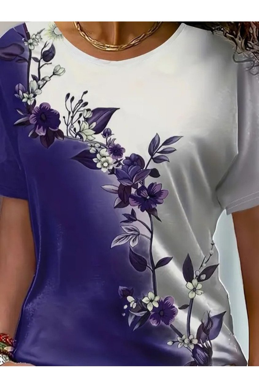 Kadın Kısa Kollu çiçek Desenli Süprem Bluz