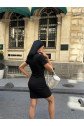 POLO YAKA YAKA KEMER DETAYLI KALEM ELBİSE - Siyah