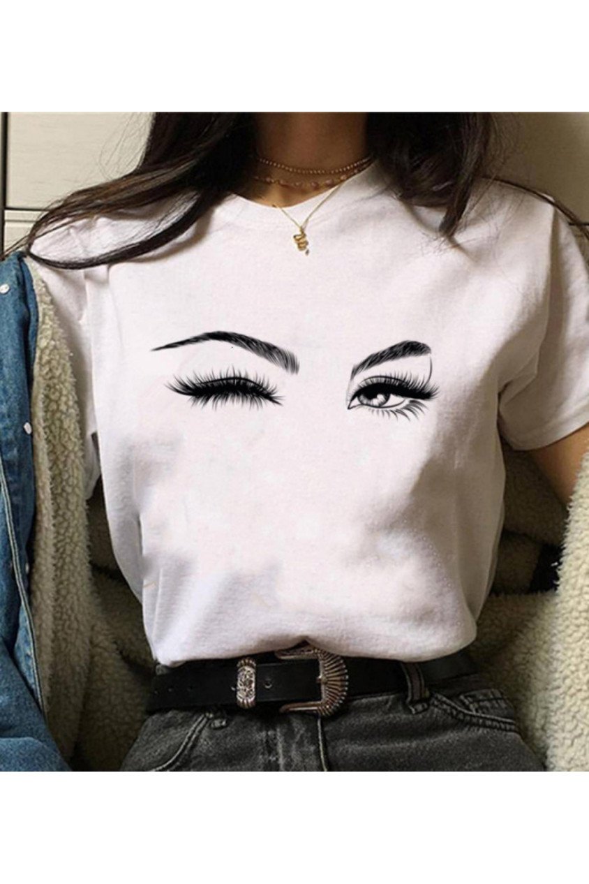 Kadın Kısa Kollu Bisiklet Yaka Göz Baskılı Süprem T-shirt