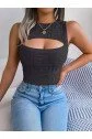 Kadın Askılı Bisiklet Yaka Güpüs Dekolteli Triko Crop Bluz