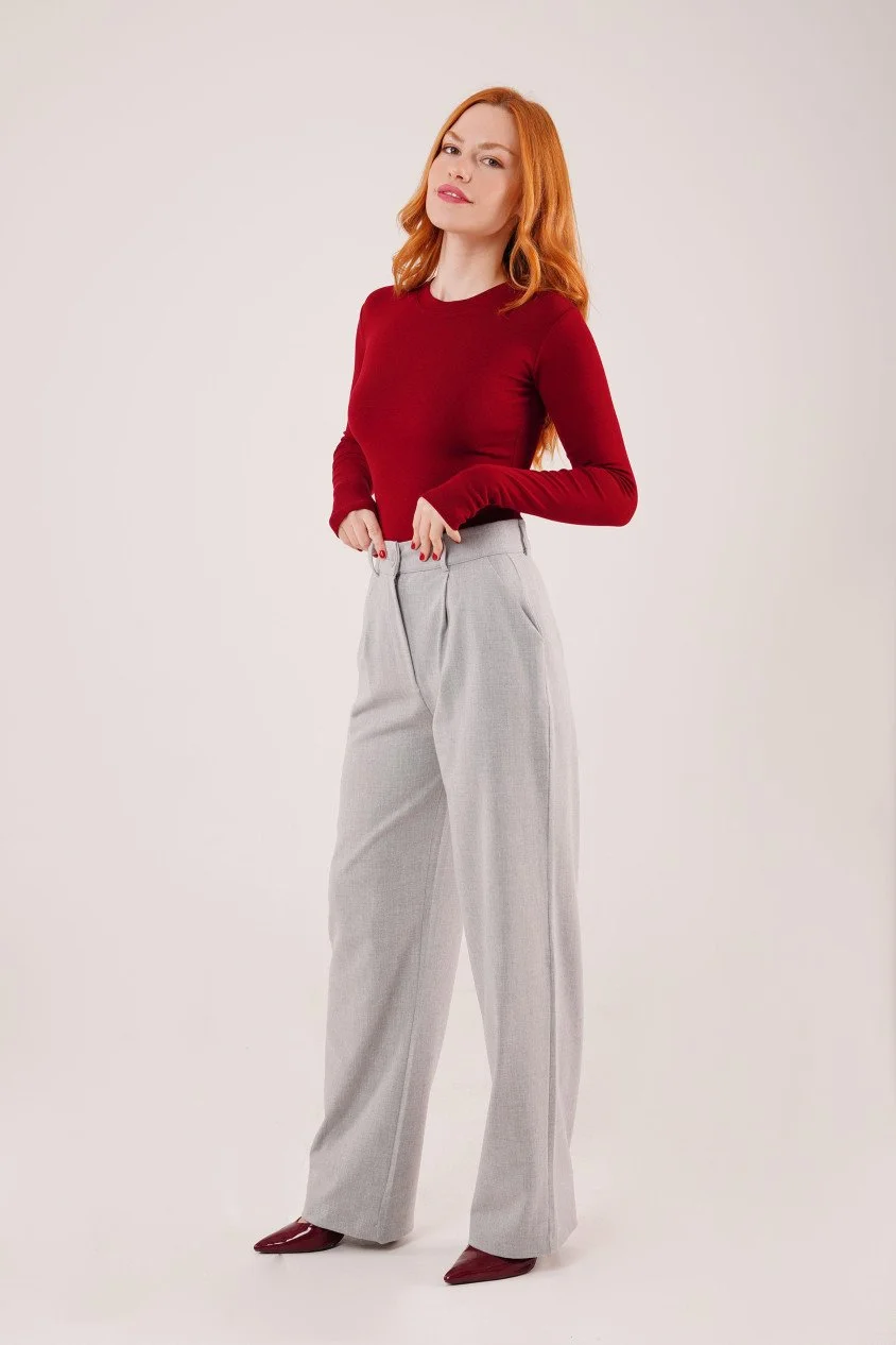 Premium Model Oturtmalı Gri Pantolon