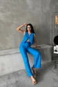 KETEN TEK DÜĞME YELEK-PANTOLON TAKIM - Mavi