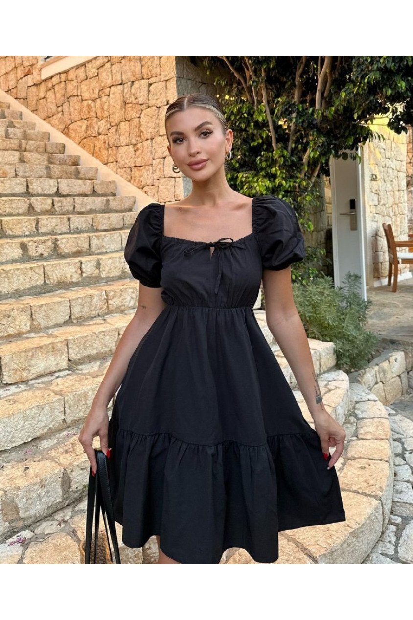 2351 Kloş Poplin Elbise - Siyah