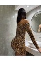 Kadın Madonna Mendil Yaka Leopar Desen Mini Elbise