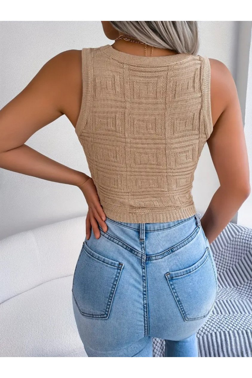 Kadın Askılı Bisiklet Yaka Güpüs Dekolteli Triko Crop Bluz