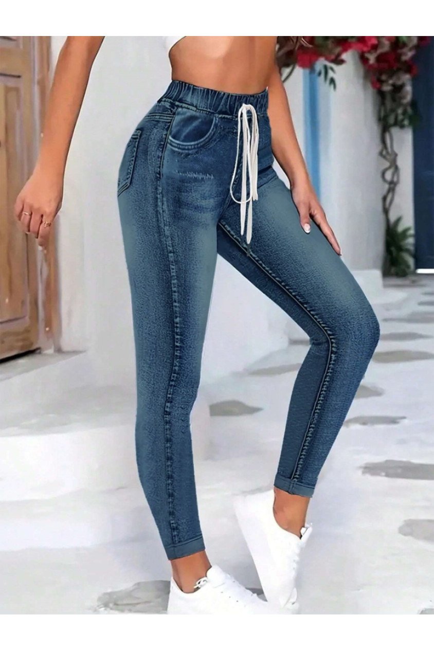 Kadın Belden Bağlamalı Cepli Yüksek Bel Kot Pantolon