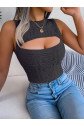 Kadın Askılı Bisiklet Yaka Güpüs Dekolteli Triko Crop Bluz
