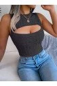 Kadın Askılı Bisiklet Yaka Güpüs Dekolteli Triko Crop Bluz