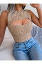Kadın Askılı Bisiklet Yaka Güpüs Dekolteli Triko Crop Bluz