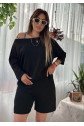 Kadın Kayık Yaka Oversize Asimetrik Bluz Ve şort Iki Iplik Takım