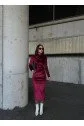Kadın Uzun Kollu Yarım Balıkçı Yaka Büzgü Detay Kadife Kumaş Elbise