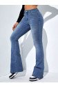 Kadın Yüksek Bel Cepli İspanyol Paçalı Kot Jeans Pantolon