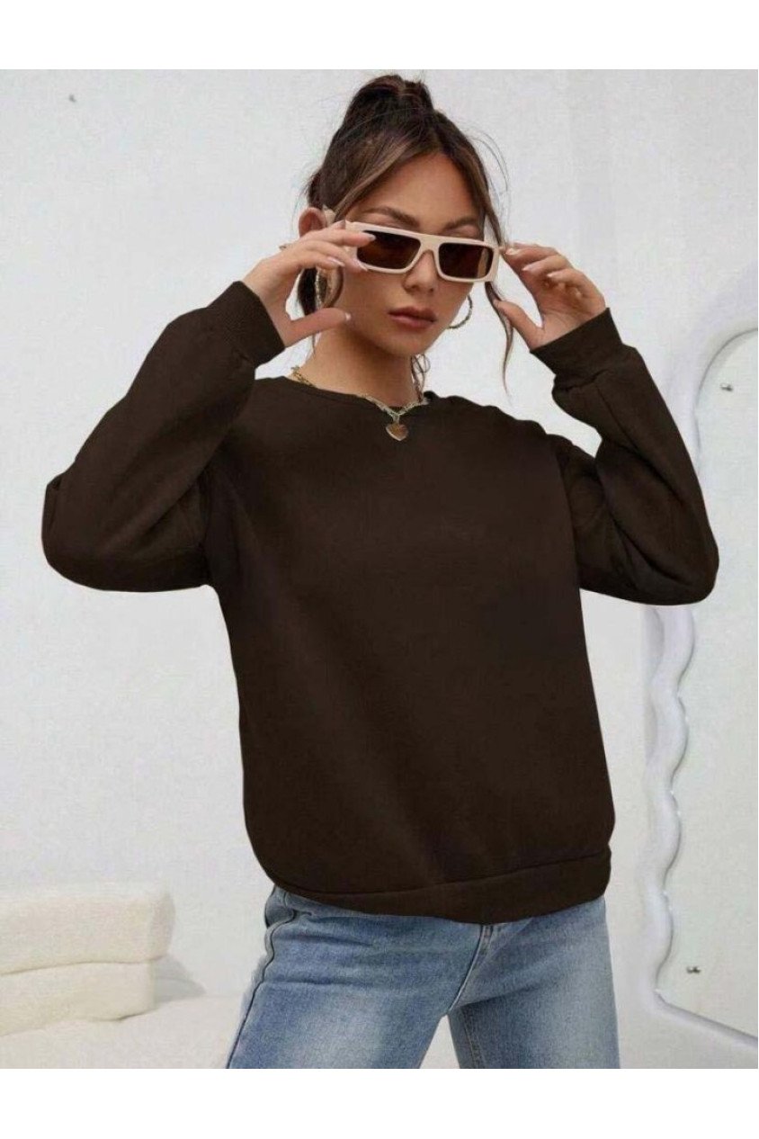 Kadın Uzun Kollu Bisiklet Yaka şardonlu üç Iplik Kumaş Sweat