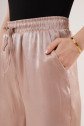 Parlak Görünümlü Cepli Bej Bol Paça Pantolon