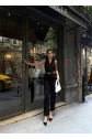 KETEN DUBLE PAÇA DERİ TABA KEMERLİ PANTOLON - Siyah