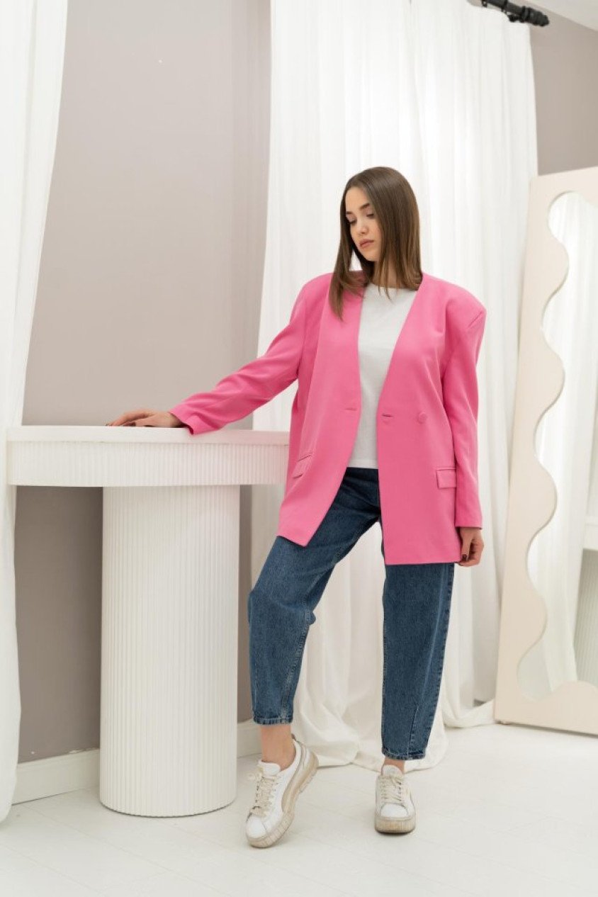 Pembe Eteği Lastikli Ceket