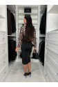 Kadın Dijital Baskılı Full Likralı Kristal örme Kumaş Drape Detaylı Yırtmaç Dekolteli Midi Boy Elbise