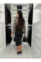 Kadın Dijital Baskılı Full Likralı Kristal örme Kumaş Drape Detaylı Yırtmaç Dekolteli Midi Boy Elbise