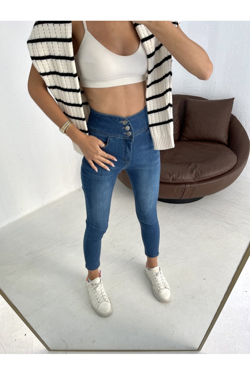 Yüksek Bel Likralı Jean Pantolon 90 Cm
