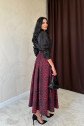 Bordo Leopar Büzgülü Uzun Etek
