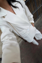 TASARIM ETİKET DETAYLI CEKET - PANTOLON TAKIM - Beyaz