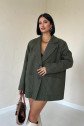 Haki Çizgili Oversize Ceket