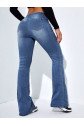 Kadın Yüksek Bel Cepli İspanyol Paçalı Kot Jeans Pantolon
