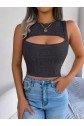 Kadın Askılı Bisiklet Yaka Güpüs Dekolteli Triko Crop Bluz