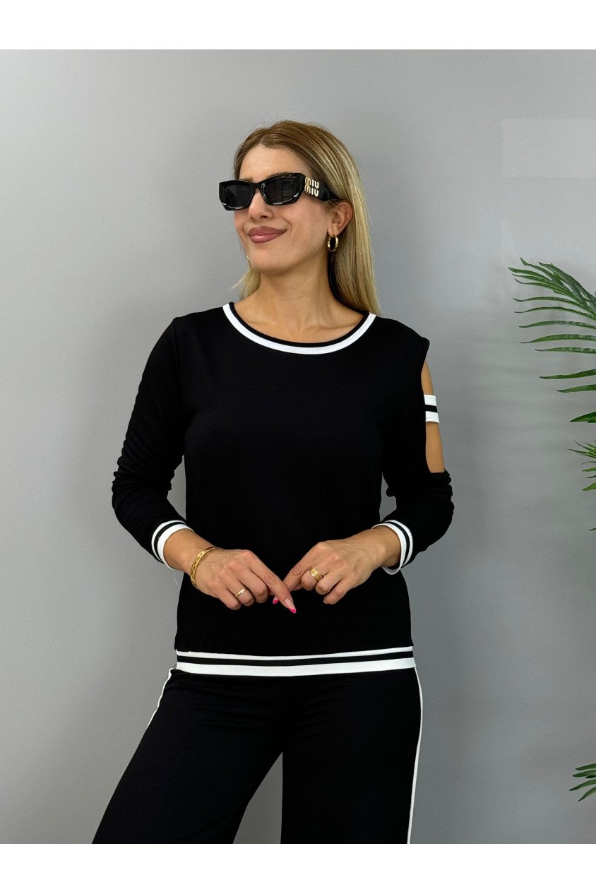 Kadın Iki Iplik Penye Kumaş Kol Detaylı Ribanalı Ikili Takım