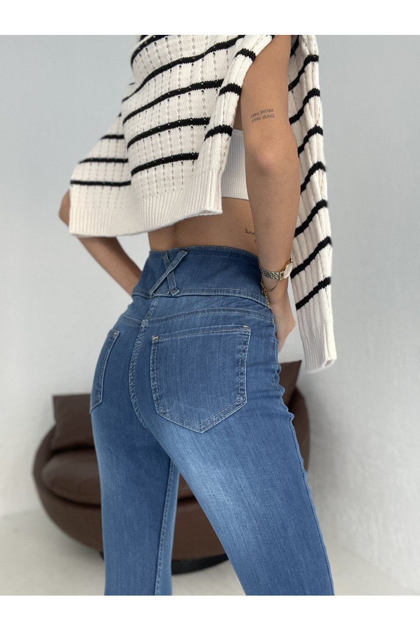 Yüksek Bel Likralı Jean Pantolon 90 Cm