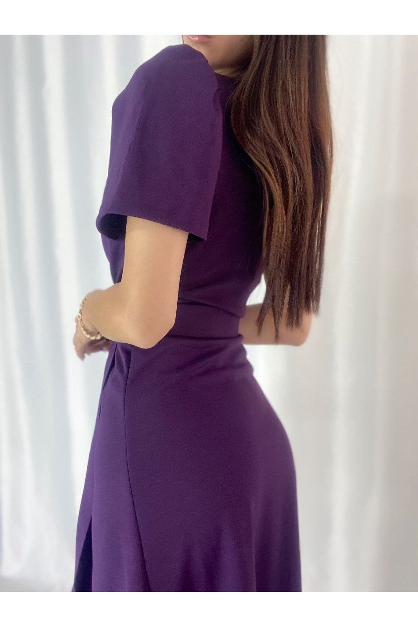 Kadın Kruvaze Yaka Midi Boy Kuşaklı Krep Elbise 120 Cm
