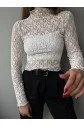 Kadın Likralı Dantel Transparan Uzun Kol Crop Bluz