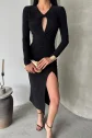 SANDY ELBİSE BÜZGÜ DETAYLI - Siyah