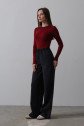 Beli Lastikli Bol Paça Pantolon - Lacivert-Beyaz