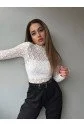 Kadın Likralı Dantel Transparan Uzun Kol Crop Bluz