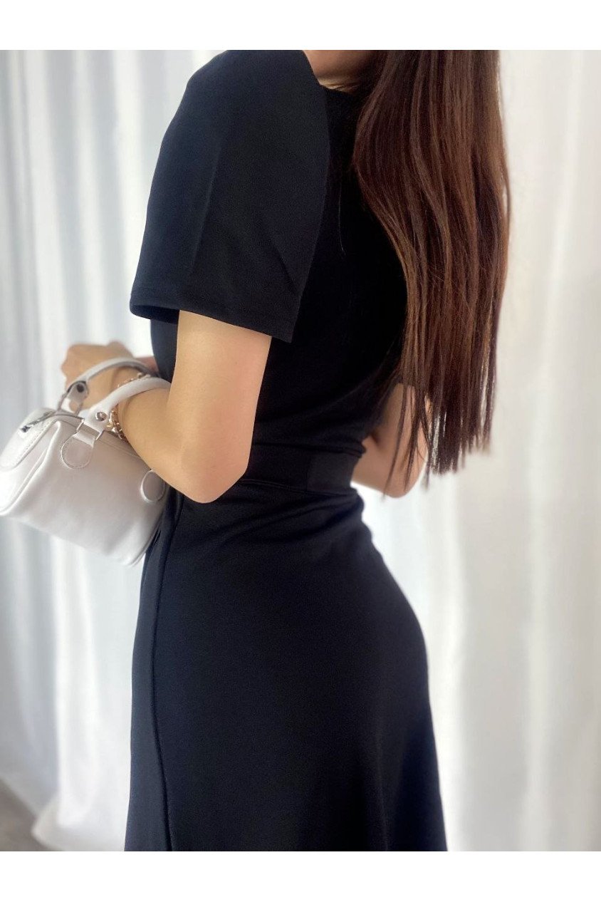 Kadın Kruvaze Yaka Midi Boy Kuşaklı Krep Elbise 120 Cm