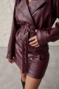 Bordo Kemerli Mini Deri Etek