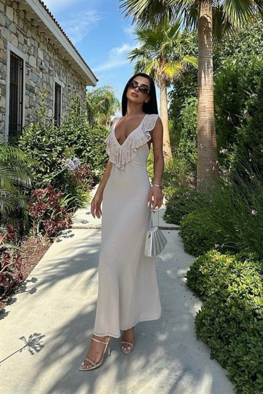 Emaline Sırt Dekolteli Şifon Elbise 2465-08