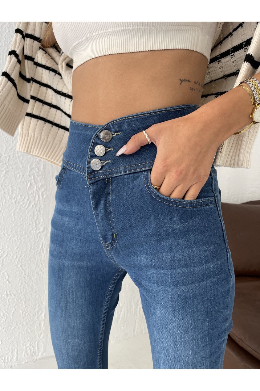 Yüksek Bel Likralı Jean Pantolon 90 Cm