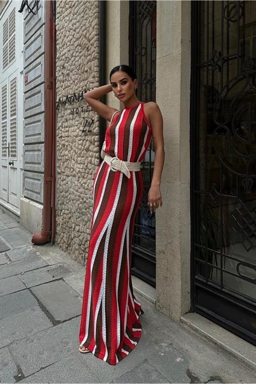 Lucia Çizgili Ajurlu Elbise 2763