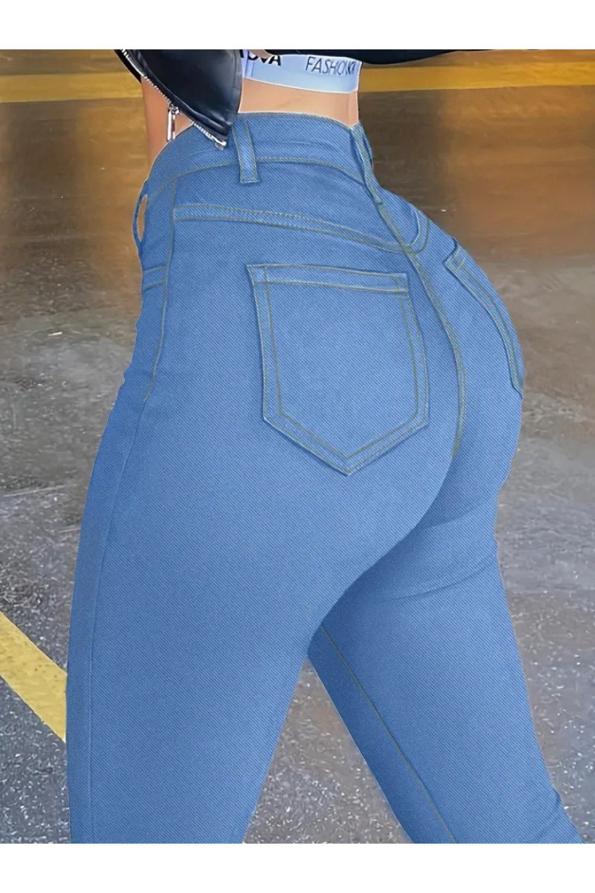 Kadın Yüksek Bel önden Düğmeli Dar Kesim Kot Pantolon
