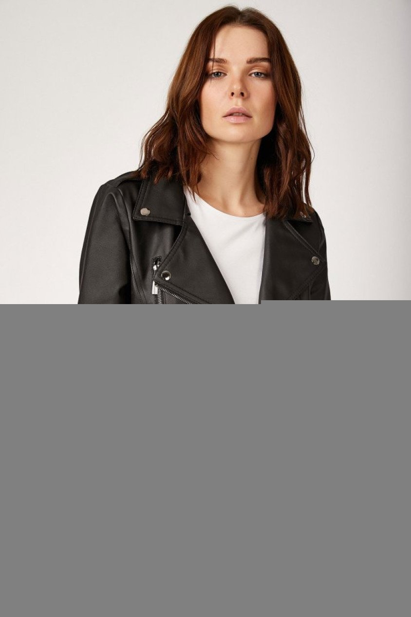 1025 Suni Deri Biker Ceket - Siyah