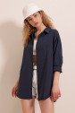 3900 Oversize Uzun Basic Gömlek - Lacivert