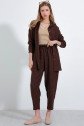 Kahverengi Oversize Keten Alt Üst Takım 6622