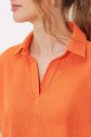 Turuncu Oversize Polo Yaka Örme Bluz 0486